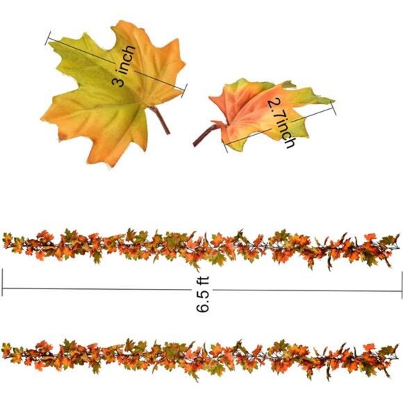 2 Pack Fall Maple Leaf Garland, 6.5Ft/Piece Hanging Vine Artificial Autumn - Picture 3 of 8